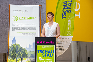 Preisverleihung STADTRADELN 2025, Friedericke Lebus, Klima-Bündnis Services © Stadt Frankfurt, Foto: Eckhard Krumpholz