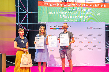 Friederike Lebus - Klima-Bündnis, Dr. Julia Krohmer und Jens Schreiber vom Team Cycling for Science © Umweltamt Frankfurt am Main